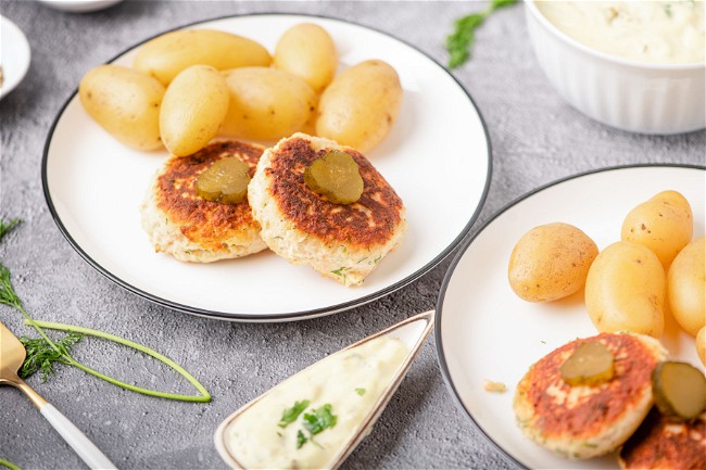 Image of Salmon Patties with Remoulade and Potatoes